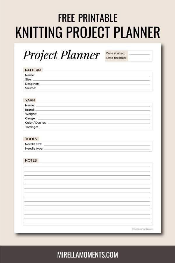 Free printable knitting project planner Mirella Moments